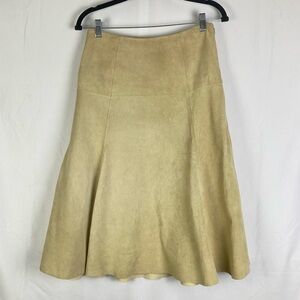 Eddie Bauer Seattle Suede Sz 4 Washable Skirt Beige A-Line Midi Length EUC